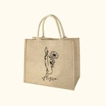 Personalised Line Drawing Birth Flower Horse Large Jute Tote Bag with Name Birthday Gift for Women Horse Lovers