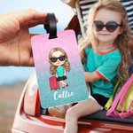 Personalised Cartoon Woman Character Glitter Travel Luggage Tag with Name Travel Accessory Birthday Christmas Gift for Travel Lovers