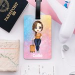 Personalised Cartoon Woman Character Glitter Travel Luggage Tag with Name Travel Accessory Birthday Christmas Gift for Travel Lovers