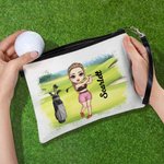 Personalised Lawn Cartoon Character Wristlet Linen Golf Ball Storage Bag with Name Sports Accessories Birthday Gift for Golfers Golf Players