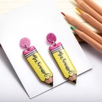 Personalised Glitter Pencil Crayon Apple Wide Ruled Notebook Earrings with Name Appreciation Back to School Gift for Teacher