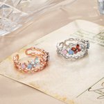 Personligt Dainty Stapelbar Blommig Fjäril Öppen Ring med Födelsesten Födelsedagspresent för Kvinnor