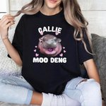 Personalized Love Heart Starlight Cute Moo Deng Baby Hippo Unisex T-shirt Sweatshirt with Name Birthday Gift for Moo Deng Fans Lovers