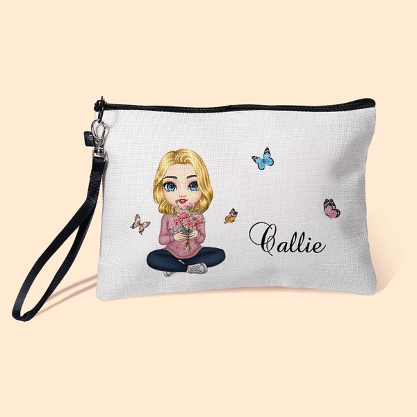 Gepersonaliseerde Geboorte Bloemen Boeket Cartoon Karakter Linnen Make-up tas met naam en polsbandje Moederdag Verjaardagscadeau voor vrouwen Meisjes