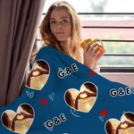 Personalised Heart Couple Photo Soft Throw Blanket with Initials Home Decor Birthday Anniversary Valentine's Day Gift for Couple