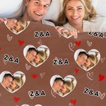 Personalised Heart Couple Photo Soft Throw Blanket with Initials Home Decor Birthday Anniversary Valentine's Day Gift for Couple