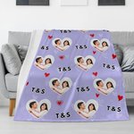 Personalised Heart Couple Photo Soft Throw Blanket with Initials Home Decor Birthday Anniversary Valentine's Day Gift for Couple