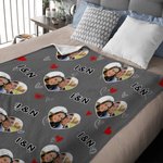 Personalised Heart Couple Photo Soft Throw Blanket with Initials Home Decor Birthday Anniversary Valentine's Day Gift for Couple