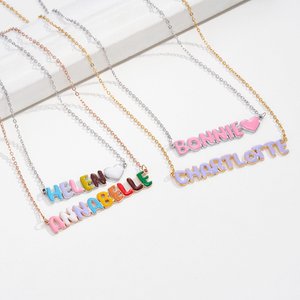 Personalizada Colorido 3D Esmalte Burbuja Letra Nombre Collar Dainty Joyería Aniversario Cumpleaños Regalo para Mujeres