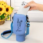 Personalised Line Birth Flower Horse Water Bottle Carrier Bag with Name Pouch and Strap Accessories for 40oz Stanley Birthday Gift for Women