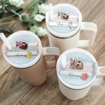 Personalised Cartoon Girl Birth Flower Name Tag Lid Topper Tumbler Accessories for Stanley Birthday Gift for Girls