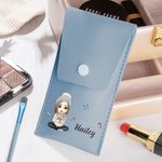 Personalised Cartoon Mom Grandma Holding Birth Flower Bouquet Leather Makeup Brush Bag with 8 Makeup Brushes Birthday Christmas Gift for Women