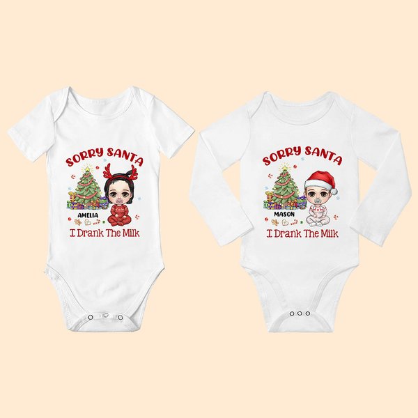 Personalized Cute Cartoon Character Christmas Tree 100% Cotton Baby Bodysuit with Name Christmas Baby Shower Gift for Baby