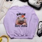 Personalized Love Heart Starlight Cute Moo Deng Baby Hippo Unisex T-shirt Sweatshirt with Name Birthday Gift for Moo Deng Fans Lovers