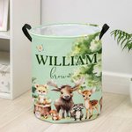 Personalized Cute Forest Animal Collapsible Laundry Storage Basket with Name and Handle Birthday Christmas Gift for Boys Girls