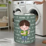 Personalised Cartoon Girl Boy Waterproof Laundry Storage Basket with Name and Handle Birthday Children's Day Gift for Kids