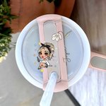 Personalised Cartoon Girl Birth Flower Name Tag Lid Topper Tumbler Accessories for Stanley Birthday Gift for Girls