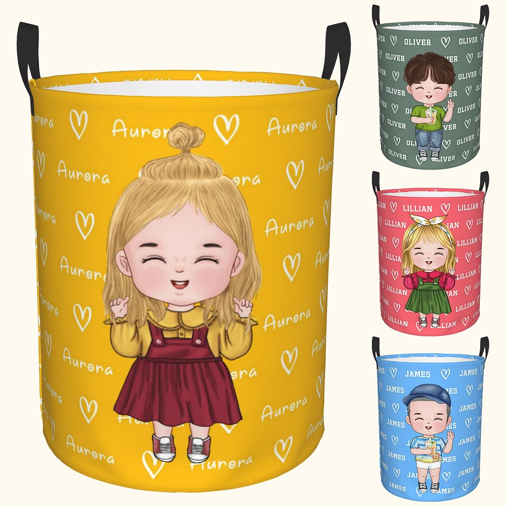 Personalized Cartoon Girl Boy Waterproof Laundry Storage Basket with