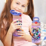 Personalised Colorful Fantasy Unicorn 12 oz Insulated Water Bottle with Name and Silicone Straw Birthday Gift for Kids