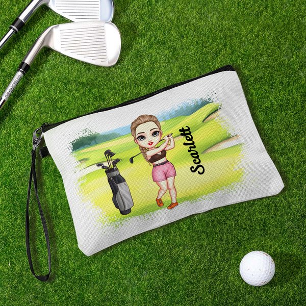 Personalised Lawn Cartoon Character Wristlet Linen Golf Ball Storage Bag with Name Sports Accessories Birthday Gift for Golfers Golf Players