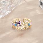 Personligt Dainty Stapelbar Blommig Fjäril Öppen Ring med Födelsesten Födelsedagspresent för Kvinnor