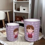 Personalised Cartoon Girl Boy Waterproof Laundry Storage Basket with Name and Handle Birthday Children's Day Gift for Kids