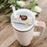 Personalised Cartoon Girl Birth Flower Name Tag Lid Topper Tumbler Accessories for Stanley Birthday Gift for Girls