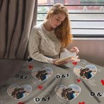 Personalised Heart Couple Photo Soft Throw Blanket with Initials Home Decor Birthday Anniversary Valentine's Day Gift for Couple