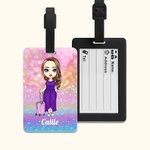 Personalised Cartoon Woman Character Glitter Travel Luggage Tag with Name Travel Accessory Birthday Christmas Gift for Travel Lovers
