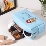 Personalised Cartoon Character Birth Flower Bouquet Large Leather Makeup Pouch Bag with Name Mother’s Day Birthday Christmas Gift for Women