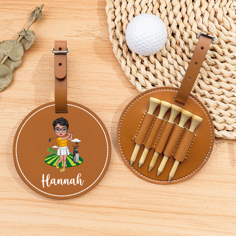 Sac de rangement pour tee de golf personnalisé en cuir PU avec nom Accessoire de golf Cadeau d'anniversaire pour golfeur Joueur de golf