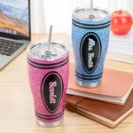 Personalized Multicolour Glitter Crayon Design 30oz Name Curved Tumbler with Straw Back to School Appreciation Gift for Teacher