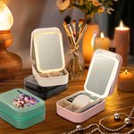 Personalized Cute Birth Flower Highland Cow Jewelry Box with LED Three-color Adjustable Makeup Mirror Travel Essential Birthday Gift for Women