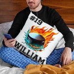 Personalized Flaming Basketball Football Sports Ball Design Soft Throw Pillow Cover with Name Number Birthday Match Day Gift for Ball Games Lovers