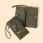 Personalised Multi-compartment Birth Flower Leather Folded Wristlet Wallet with Card Holder and Name Birthday Bridal Party Gift for Women