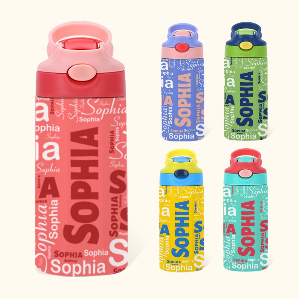 Personalized Colorful 12oz Name Water Bottle with Silicone Straw and ...