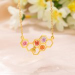 Personalized Birth Flower Honeycomb Pendant Necklace Dainty Bee Jewelry Birthday Anniversary Gift for Women