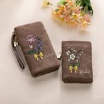 Personalised Multi-compartment Birth Flower Leather Folded Wristlet Wallet with Card Holder and Name Birthday Bridal Party Gift for Women