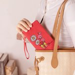 Personalised Multi-compartment Birth Flower Leather Folded Wristlet Wallet with Card Holder and Name Birthday Bridal Party Gift for Women