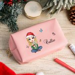 Personalised Cartoon Character Birth Flower Bouquet Large Leather Makeup Pouch Bag with Name Mother’s Day Birthday Christmas Gift for Women
