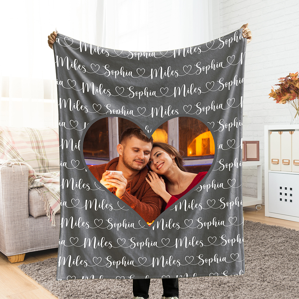 Couverture personnalisée avec photo de couple et nom Cadeau d'anniversaire de Saint-Valentin pour couple