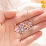 Personalized Birth Flower Honeycomb Pendant Necklace Dainty Bee Jewelry Birthday Anniversary Gift for Women