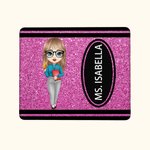 Personalised Cartoon Character Colorful Crayon Faux Glitter Mouse Pad with Name Appreciation Back to School Gift for Teacher