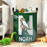 Personalized Cute Dinosaur Large Waterproof Name Initial Laundry Storage Basket with Handle Birthday Housewarming Gift for Boys Girls