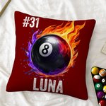 Personalized Flaming Basketball Football Sports Ball Design Soft Throw Pillow Cover with Name Number Birthday Match Day Gift for Ball Games Lovers