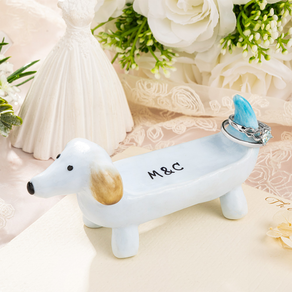 Porte-bijoux en céramique avec nom Cadeau d'anniversaire, de mariage, de douche nuptiale pour les amoureux du Teckel.