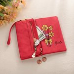 Personalised Multi-compartment Birth Flower Leather Folded Wristlet Wallet with Card Holder and Name Birthday Bridal Party Gift for Women