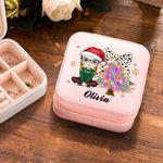 Personalisierte Cartoon-Charakter Weihnachtsbaum Leder Reise-Schmuck-Box mit Namen Portable Schmuckkoffer Weihnachten Geschenk für Frauen Mädchen