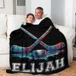 Personalized Neon Hockey Sports Design Soft Throw Blanket with Name Birthday Match Day Gift for Team Games Hockey Lovers