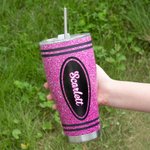 Personalized Multicolour Glitter Crayon Design 30oz Name Curved Tumbler with Straw Back to School Appreciation Gift for Teacher